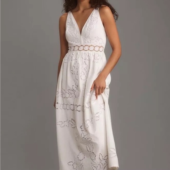 Anthropologie Vineet Bahl Sleeveless V Neck
Floral Cutwork Midi Dress White MNEW - Picture 1 of 16